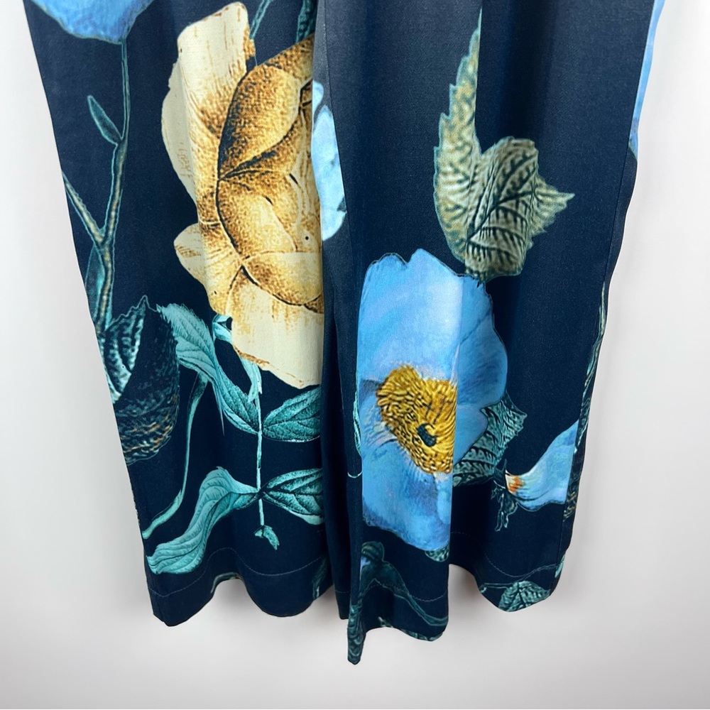 Anthropologie Maeve Saria Smocked Floral Pull On Wide Leg Pants Blue Size S - Picture 5 of 11